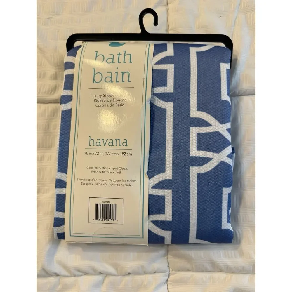 Havana Blue Shower Curtain NWT White 70 in x 72 in Printed